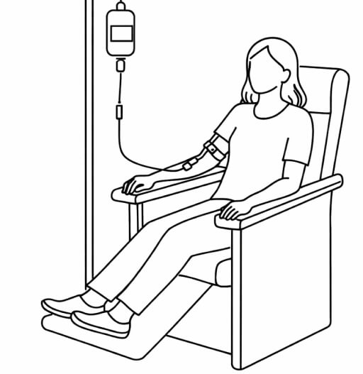 Line drawing of patient sitting in chair getting infusion